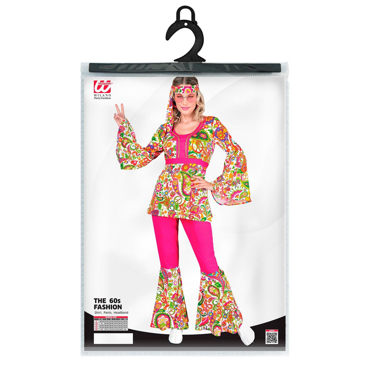 Op deze afbeelding zie je een Kostuums, van het merk Widmann. Paisley Peace Hippie Jaren 60 Style Vrouw Kostuum