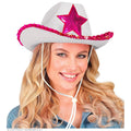Cowboyhut Weiß Party Girl Mit Rosa Paillettenstern