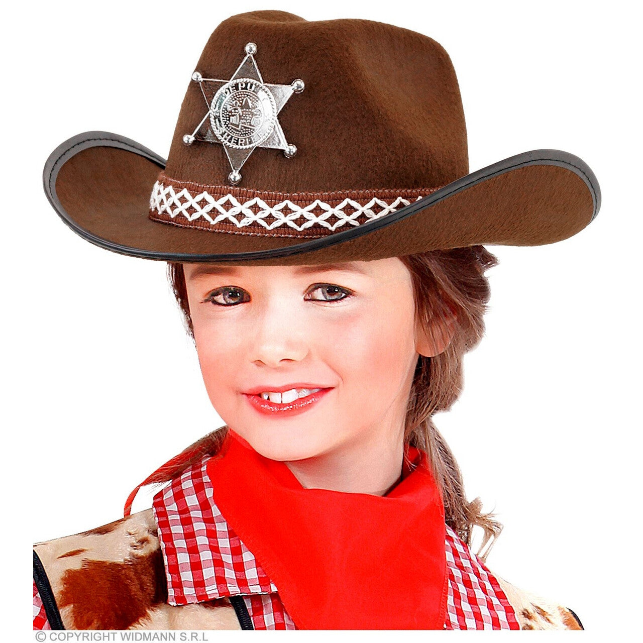 Op deze afbeelding zie je een Accessoires, van het merk Widmann. Cowboyhoed Bruin Met Sheriff Ster Kind