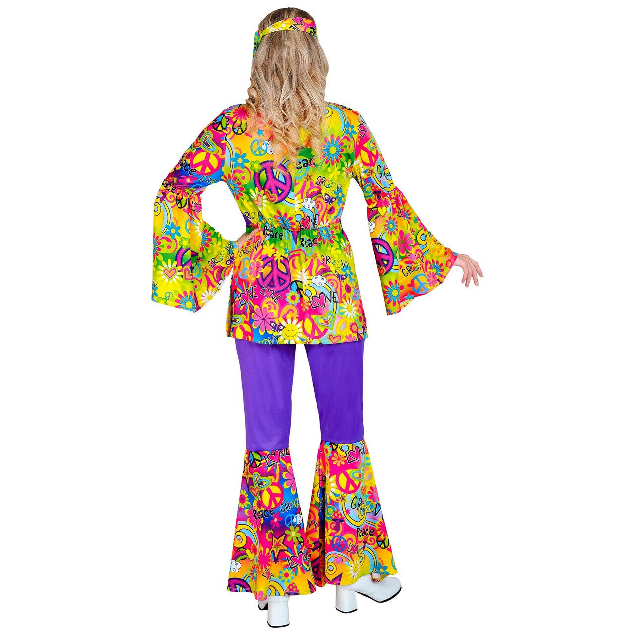 Op deze afbeelding zie je een Kostuums, van het merk Widmann. Groovy Peace And Love Hippie Jaren 60 Style Vrouw Kostuum