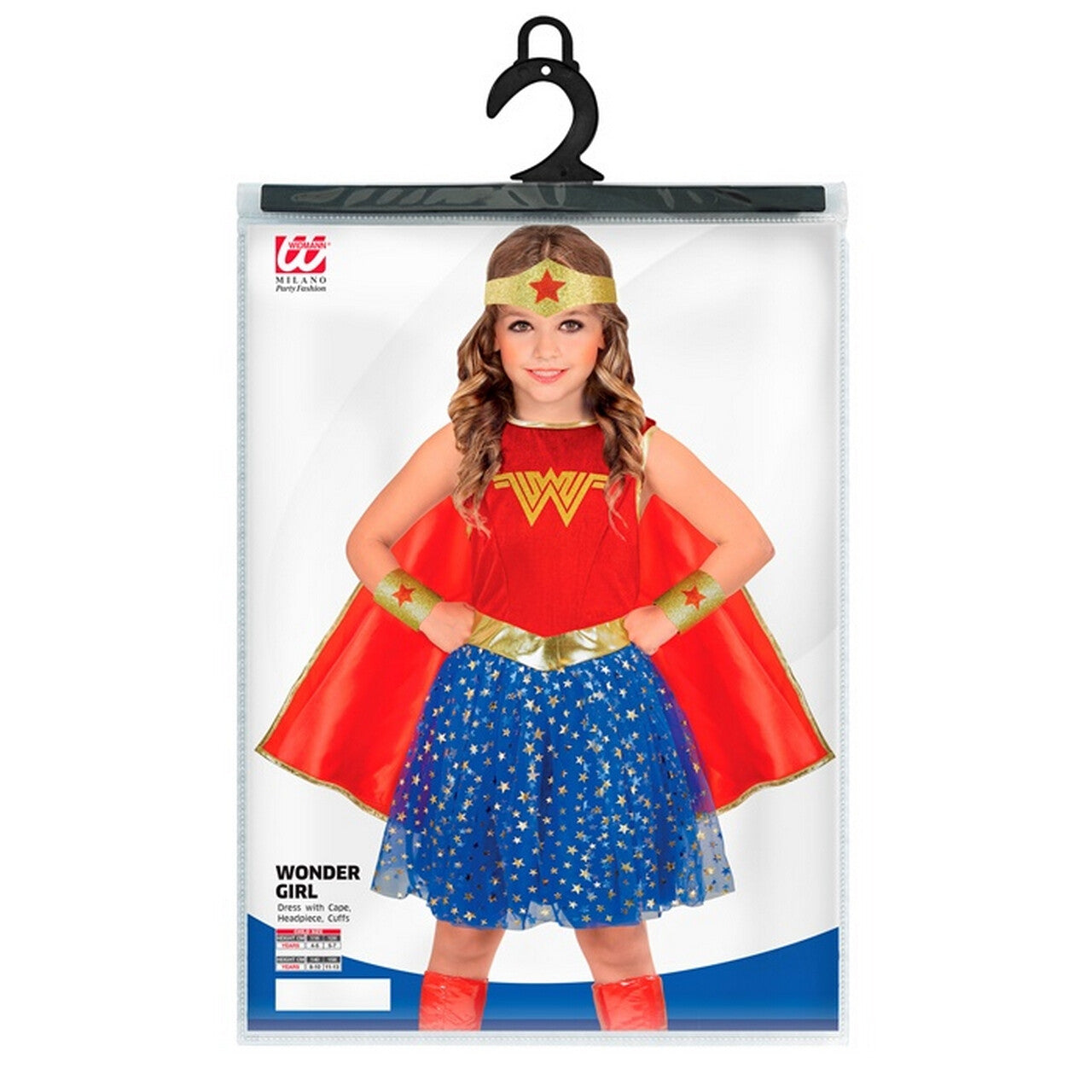 Op deze afbeelding zie je een Kostuums, van het merk Widmann. Mega Stoere Superheldin Wonder Girl Meisje Kostuum