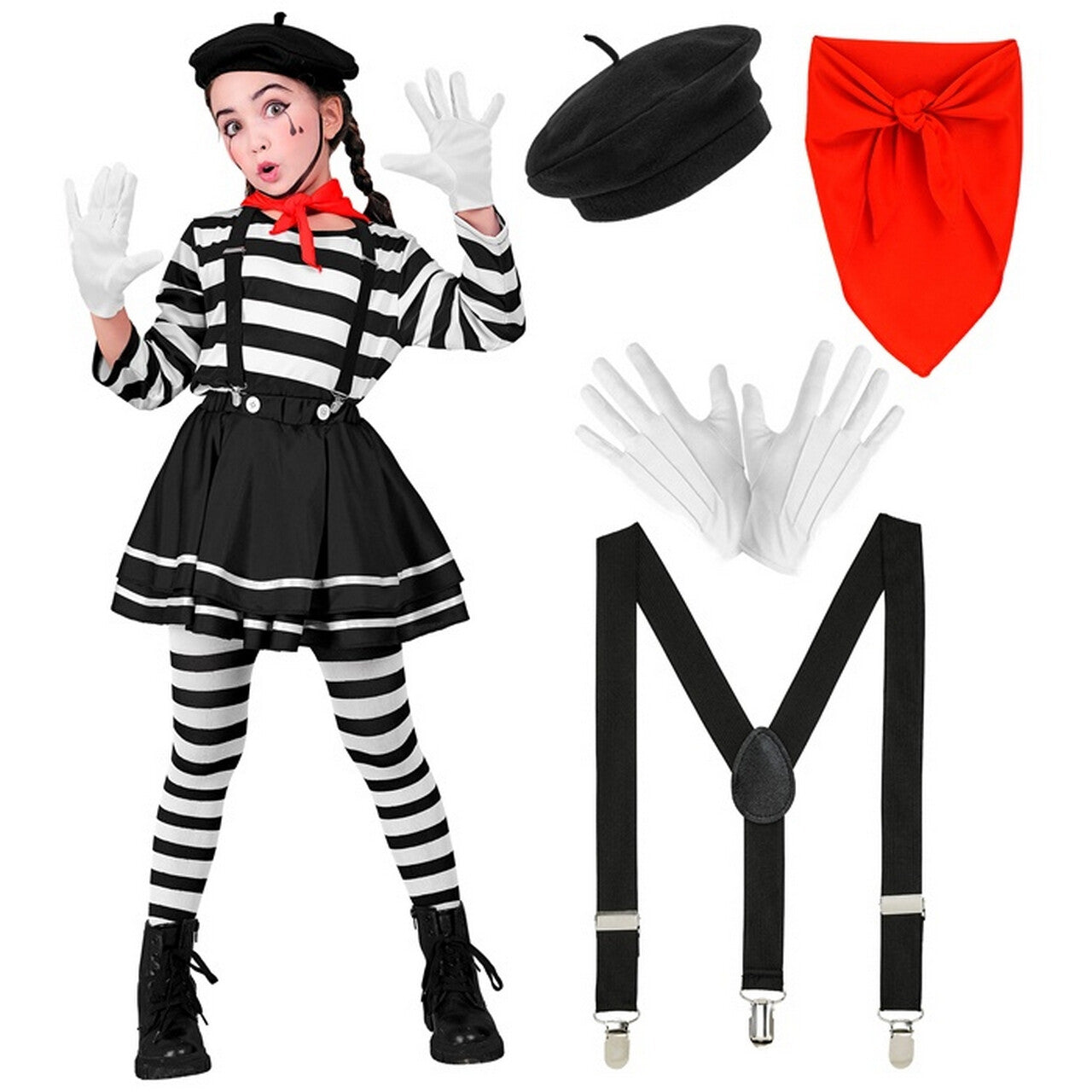 Op deze afbeelding zie je een Kostuums, van het merk Widmann. Mimi Pantomime Meisje Kostuum
