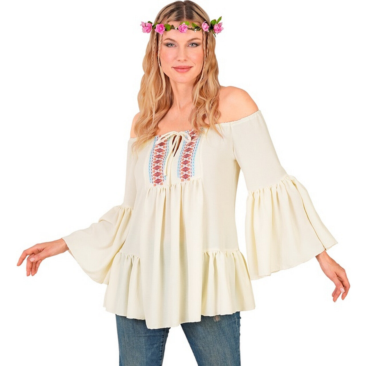 Op deze afbeelding zie je een Kostuums, van het merk Widmann. Boho Hippie Shirt Wit Vrouw