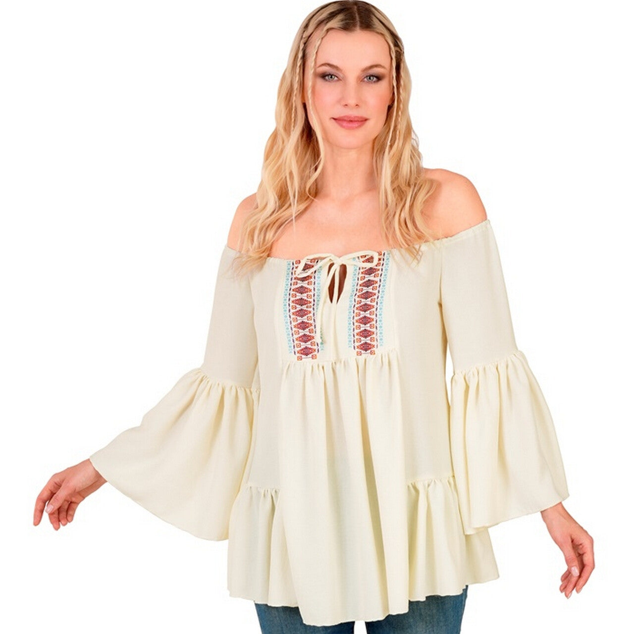 Op deze afbeelding zie je een Kostuums, van het merk Widmann. Boho Hippie Shirt Wit Vrouw