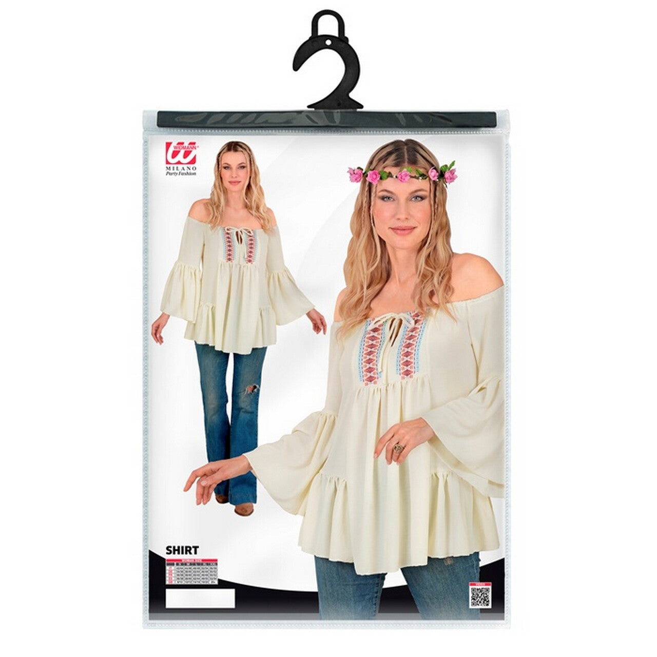 Op deze afbeelding zie je een Kostuums, van het merk Widmann. Boho Hippie Shirt Wit Vrouw