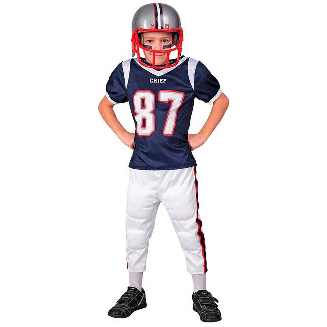 Op deze afbeelding zie je een Kostuums, van het merk Widmann. American Football Speler Nummer 87 Jongen Kostuum
