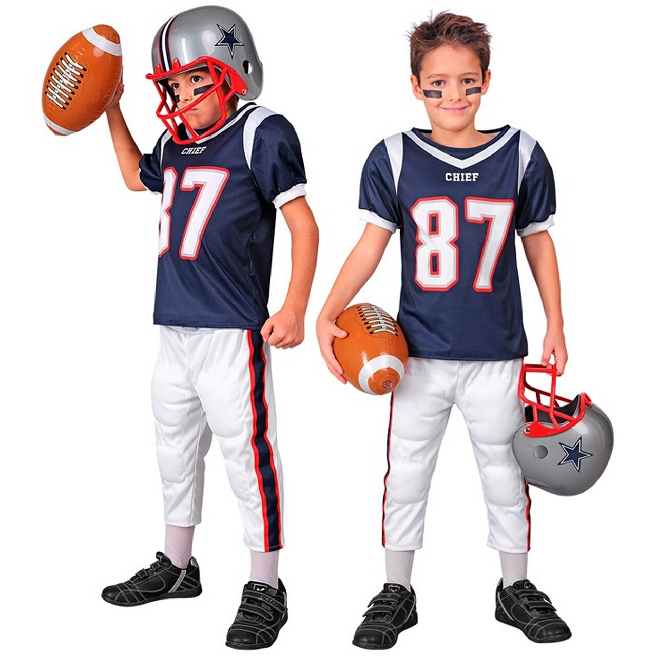 Op deze afbeelding zie je een Kostuums, van het merk Widmann. American Football Speler Nummer 87 Jongen Kostuum