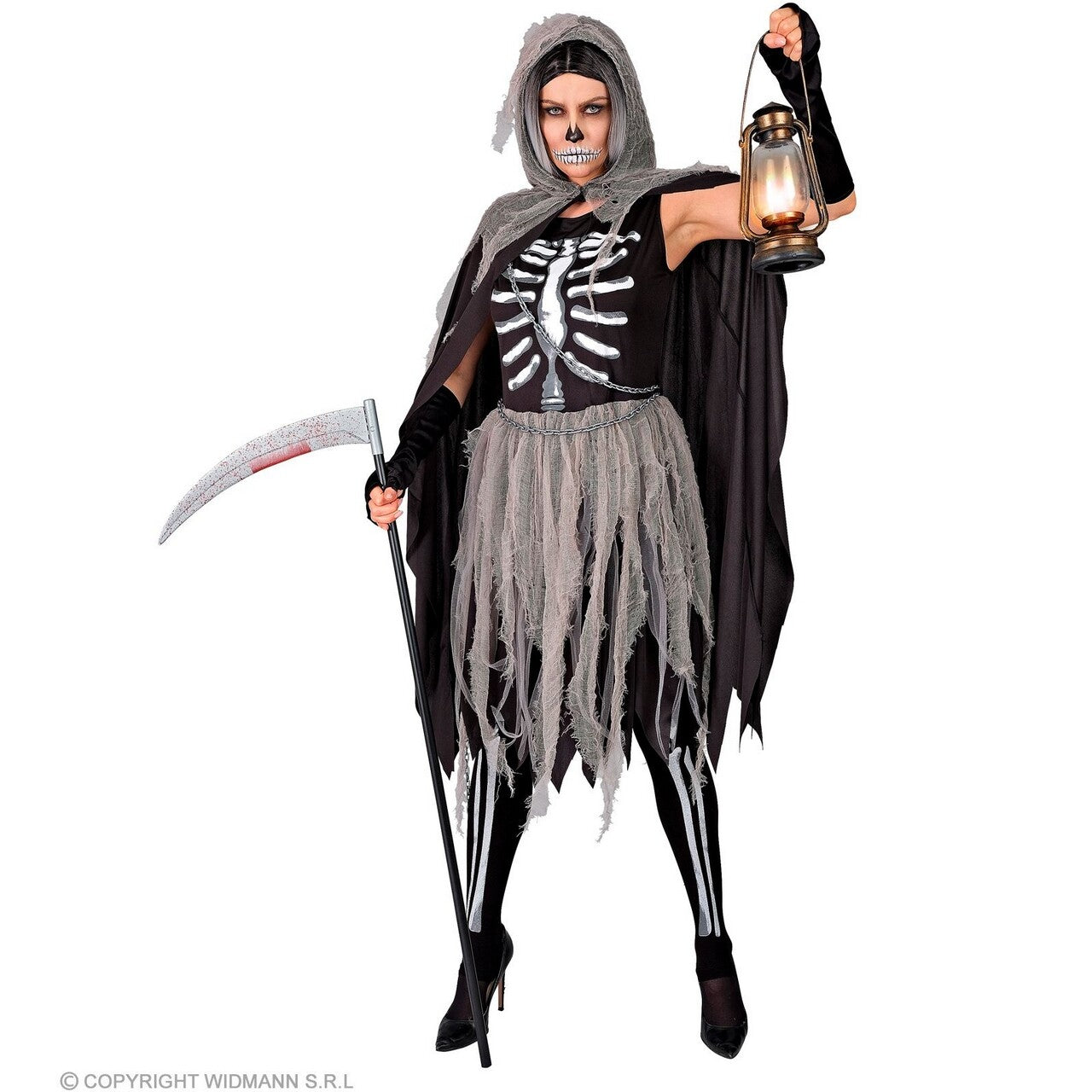 Op deze afbeelding zie je een Kostuums, van het merk Widmann. Magere Hein Dementor Vrouw Kostuum