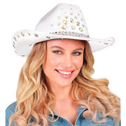 Op deze afbeelding zie je een Accessoires, van het merk Widmann. Cowboy Hoed Carter Wit Met Diamanten