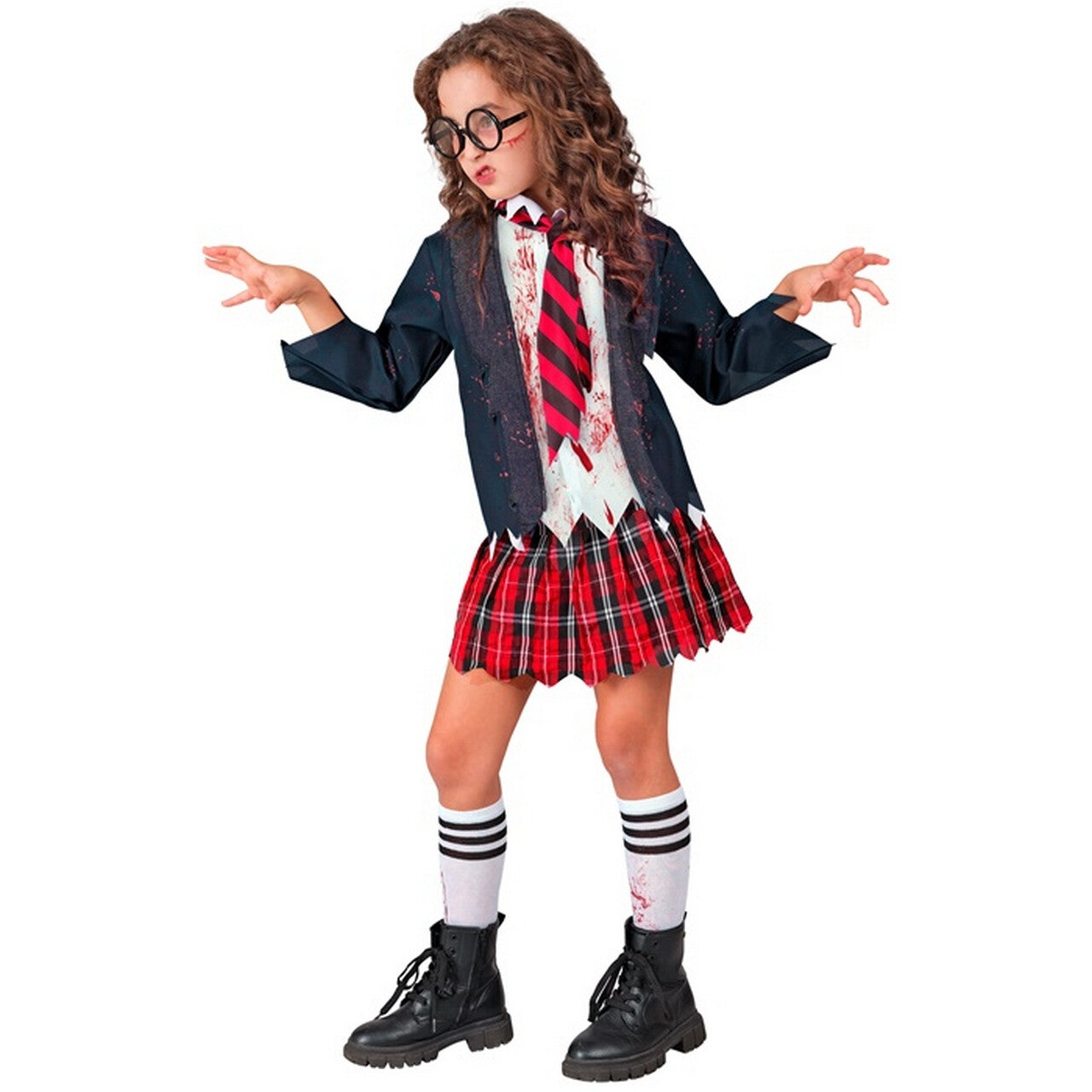 Op deze afbeelding zie je een Kostuums, van het merk Widmann. Zombie Schoolmeisje Gebeten Britney Kostuum