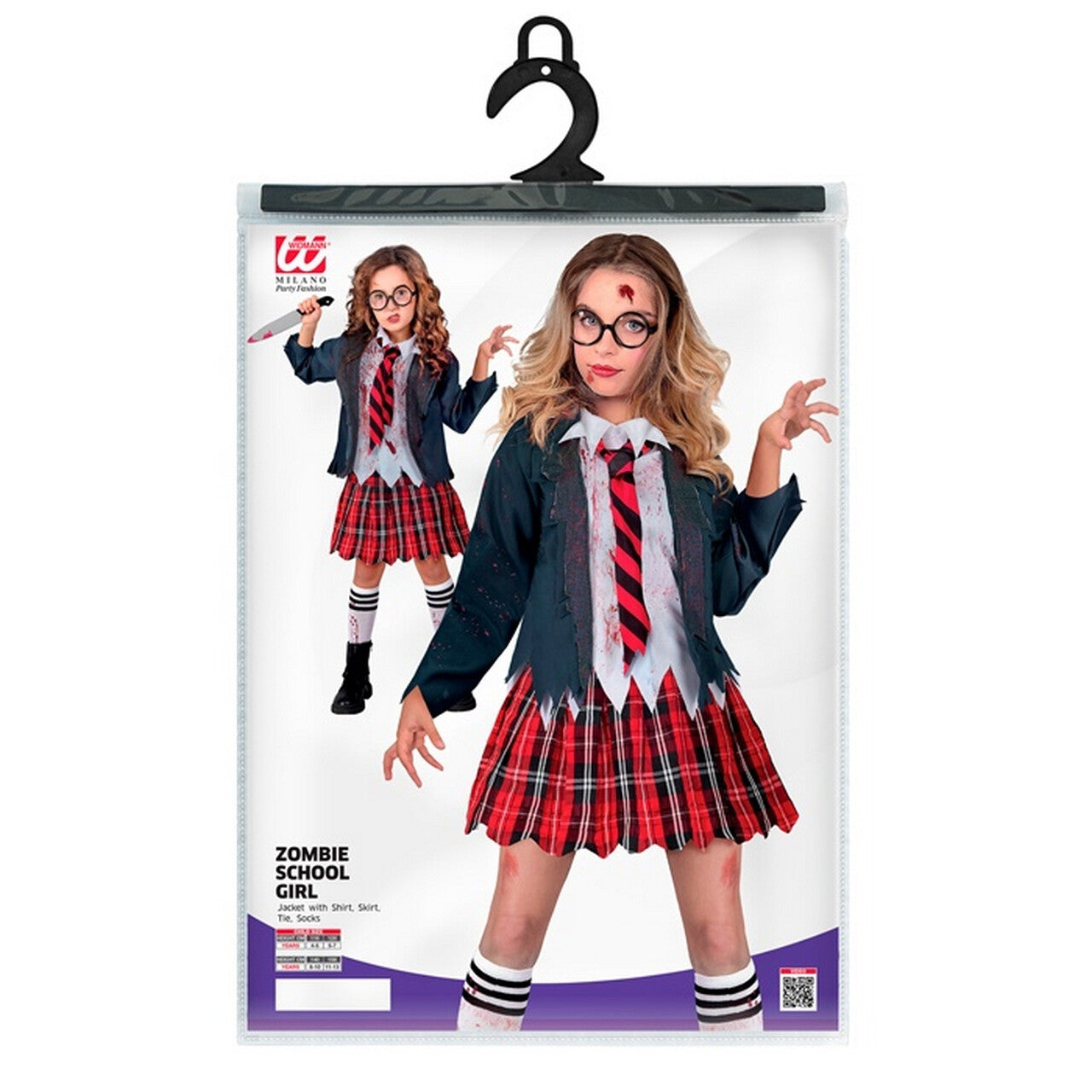 Op deze afbeelding zie je een Kostuums, van het merk Widmann. Zombie Schoolmeisje Gebeten Britney Kostuum