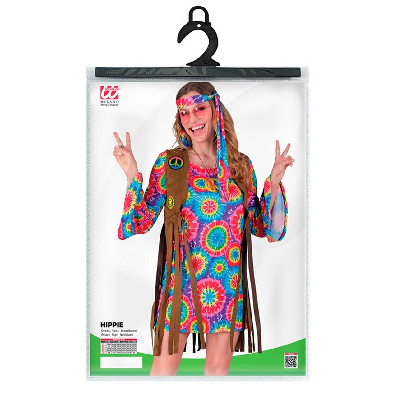 Op deze afbeelding zie je een Kostuums, van het merk Widmann. Hippie Peggy Peace Vrouw Kostuum