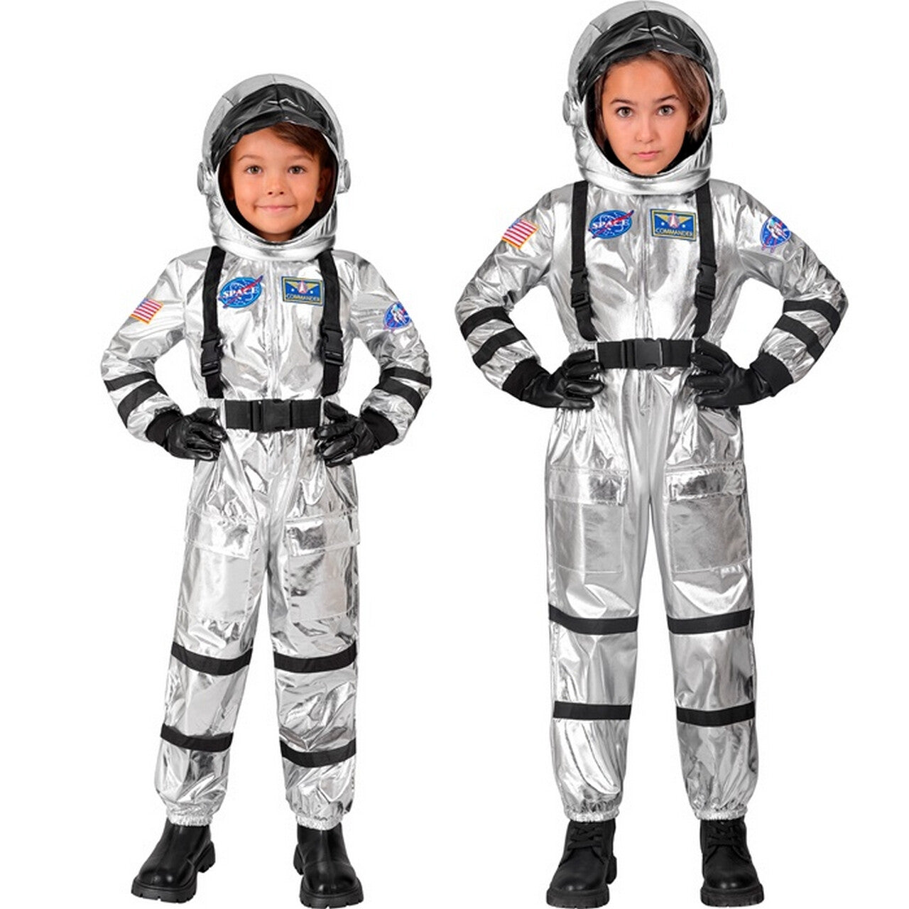 Op deze afbeelding zie je een Kostuums, van het merk Widmann. Astronaut Silver Space Kind Kostuum
