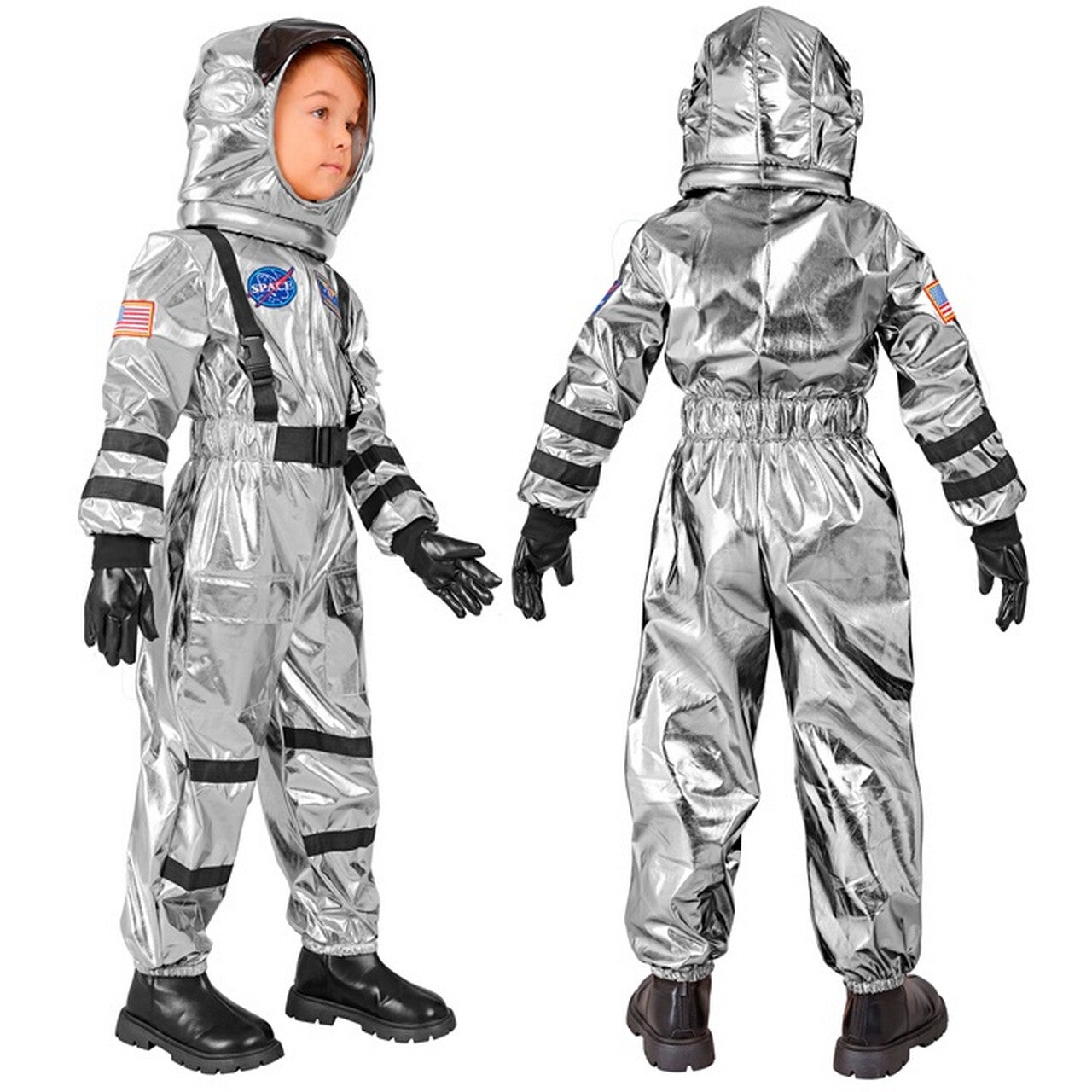 Op deze afbeelding zie je een Kostuums, van het merk Widmann. Astronaut Silver Space Kind Kostuum