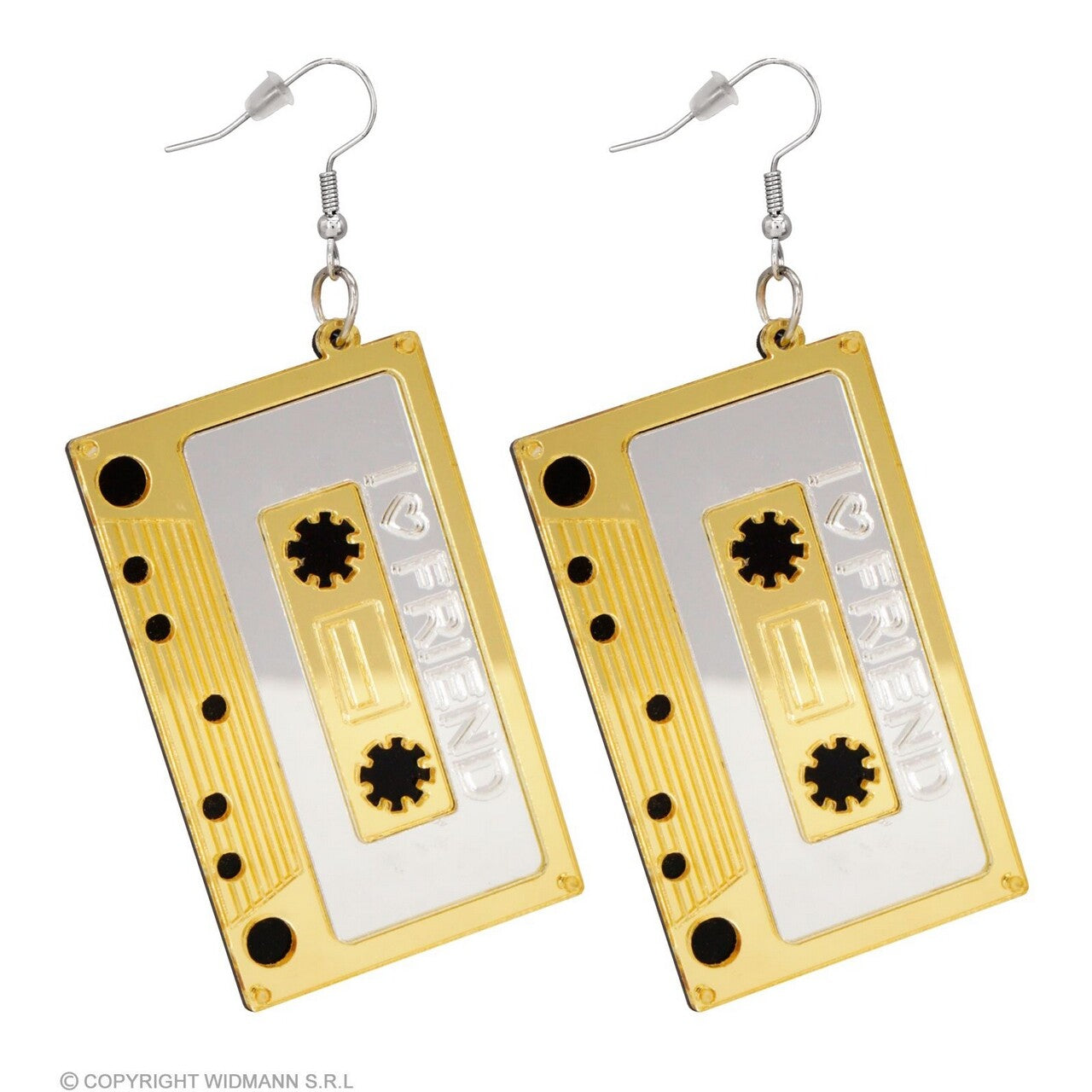 Op deze afbeelding zie je een Accessoires, van het merk Widmann. 80s Oorbellen Cassette Bandje Goud