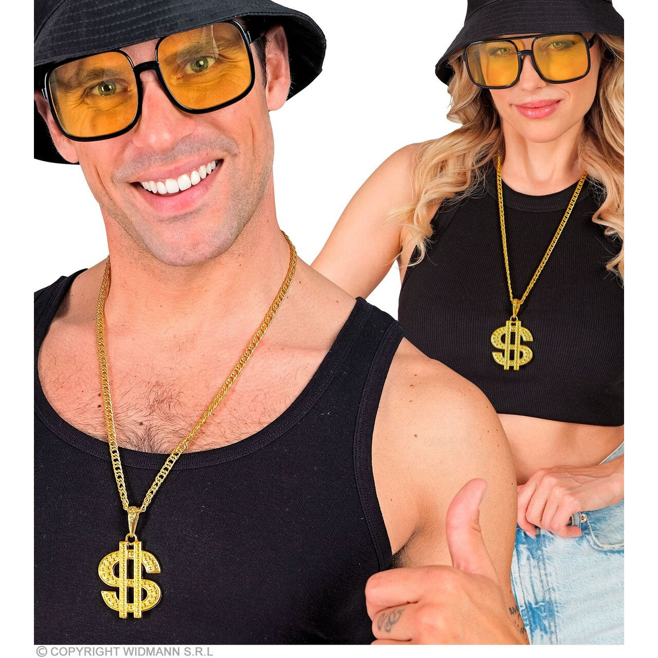 Op deze afbeelding zie je een Accessoires, van het merk Widmann. Ketting Dollarteken Goud 70 Cm
