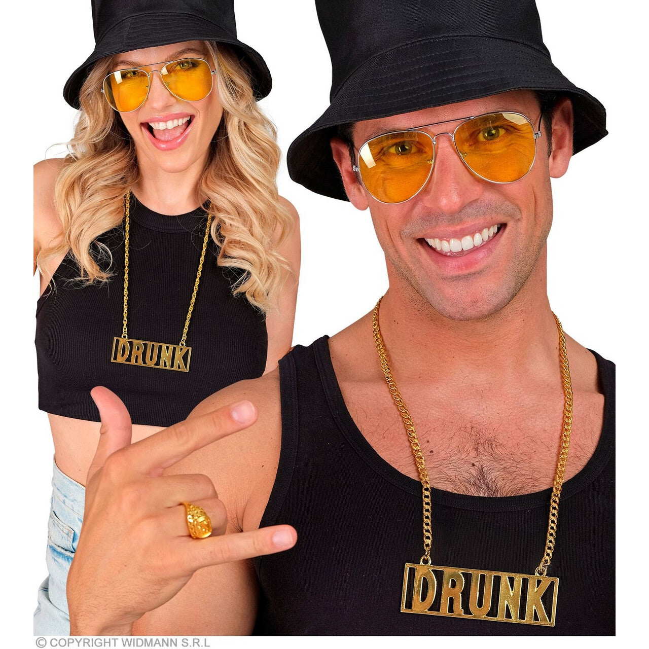 Op deze afbeelding zie je een Accessoires, van het merk Widmann. Ketting Drunk Goud 65 Cm