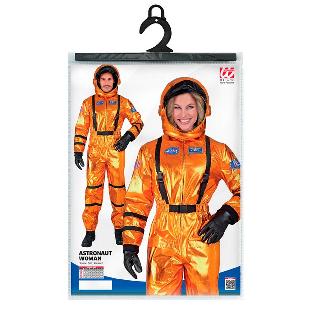 Op deze afbeelding zie je een Kostuums, van het merk Widmann. Astronaut Orange Kosmos Vrouw Kostuum
