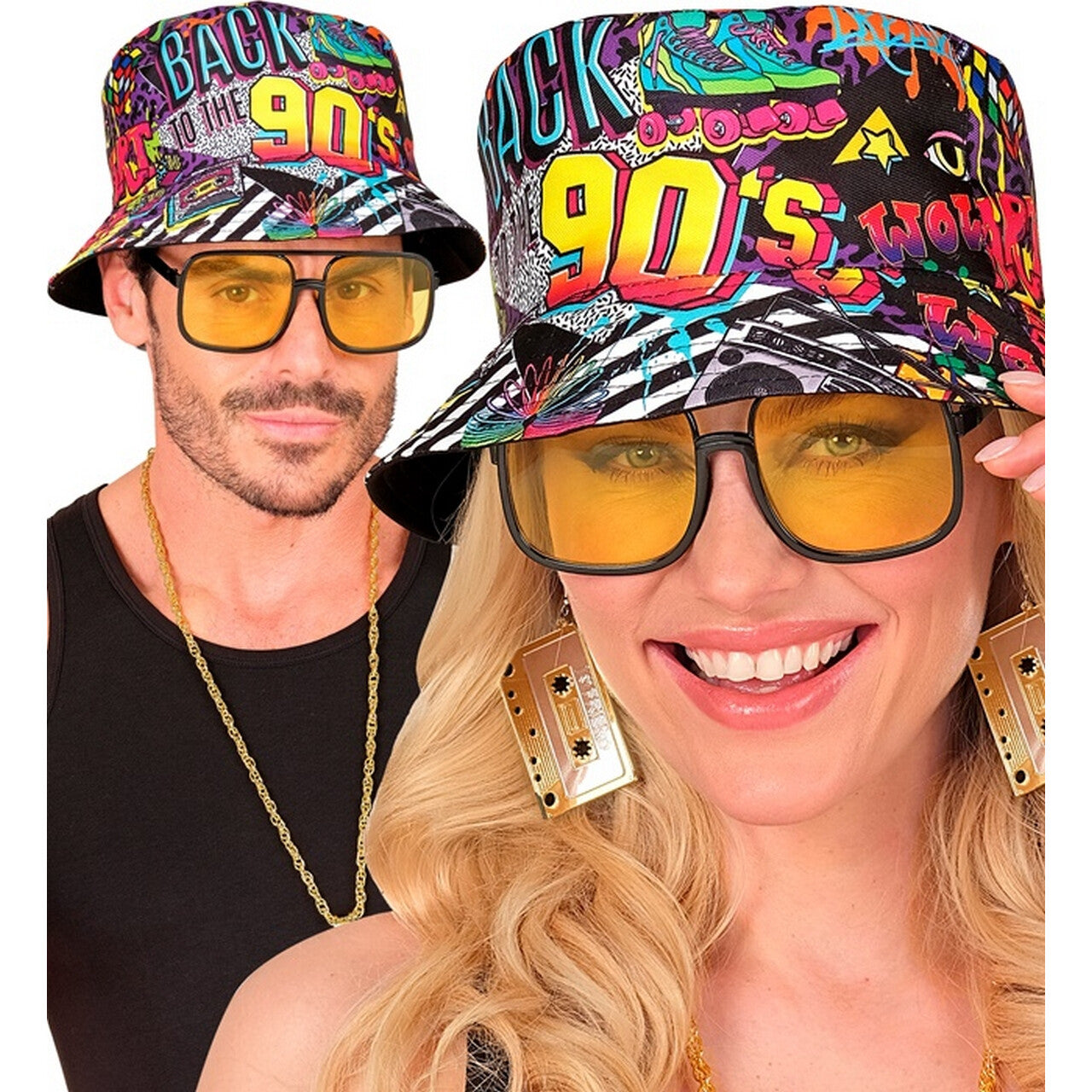 Op deze afbeelding zie je een Accessoires, van het merk Widmann. Bucket Hat Back To The 90s