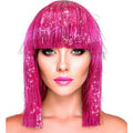 Auffällige Neonrosa Disco-Perücke Langer Bob