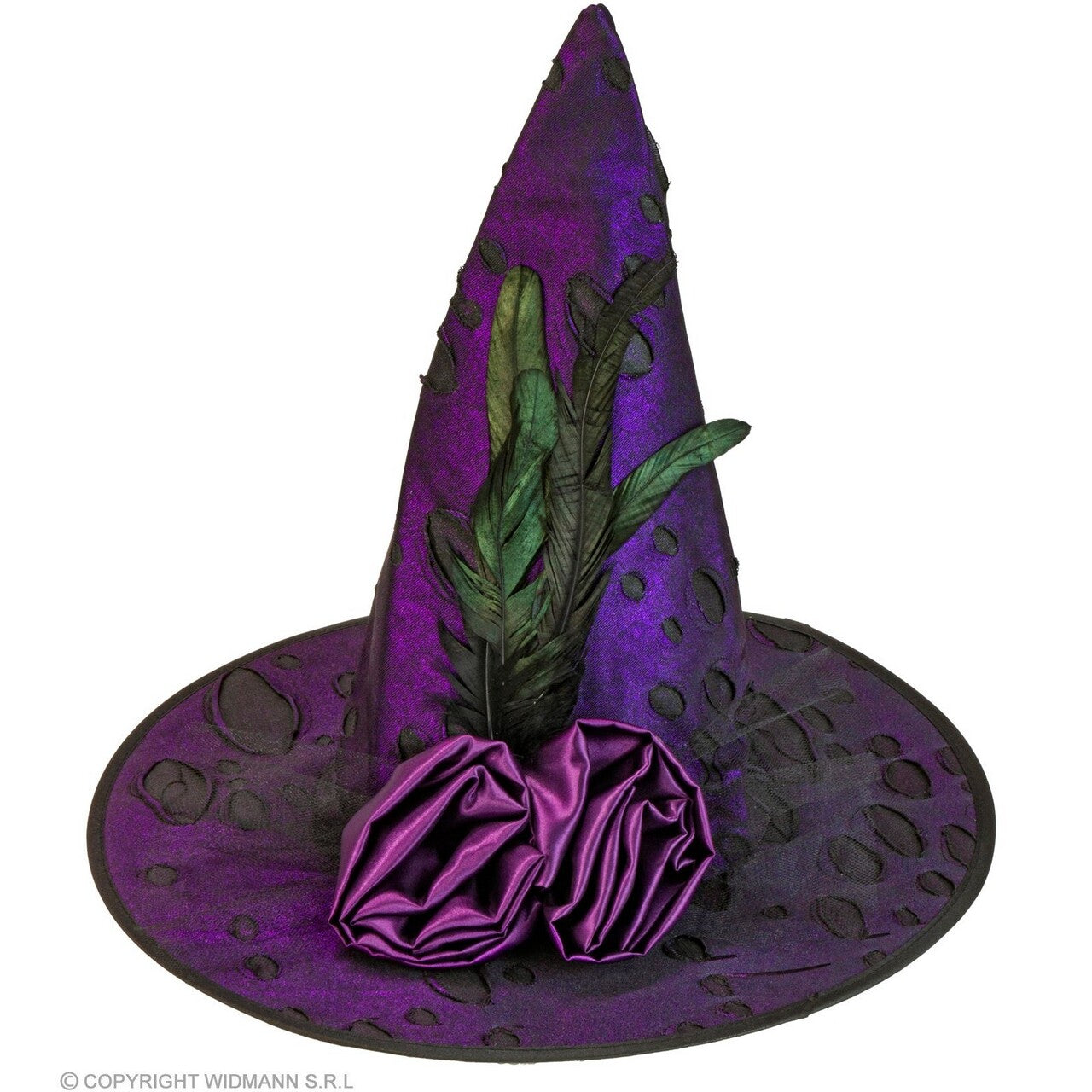 Op deze afbeelding zie je een Accessoires, van het merk Widmann. Paarse Elegante Heksenhoed Met Bloemen En Veren
