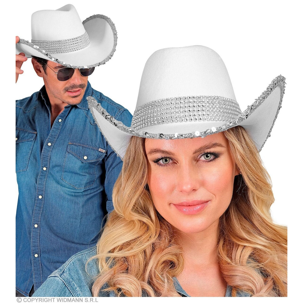 Op deze afbeelding zie je een Accessoires, van het merk Widmann. Cowboyhoed Party Girl Wit