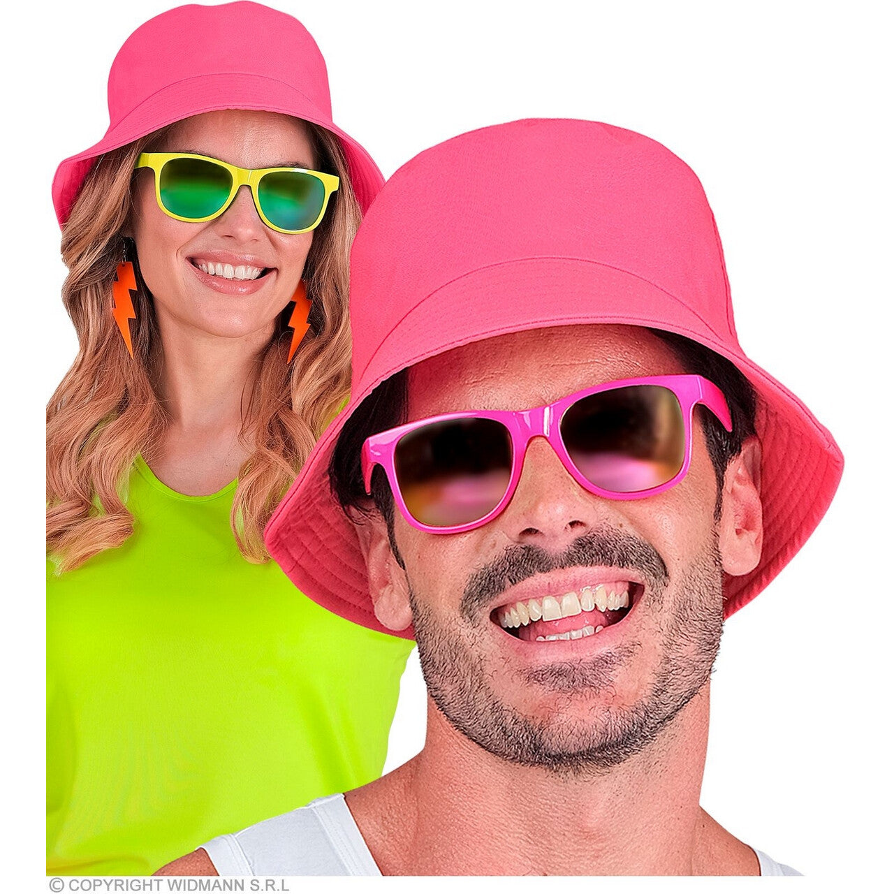 Op deze afbeelding zie je een Accessoires, van het merk Widmann. Bucket Hat Neon Roze Pop Festival