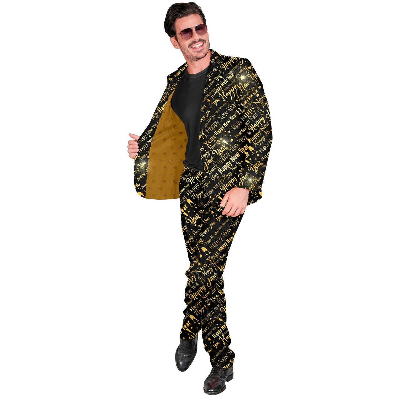 Op deze afbeelding zie je een Kostuums, van het merk Widmann. Happy New Year Golden Shimmer Man Kostuum