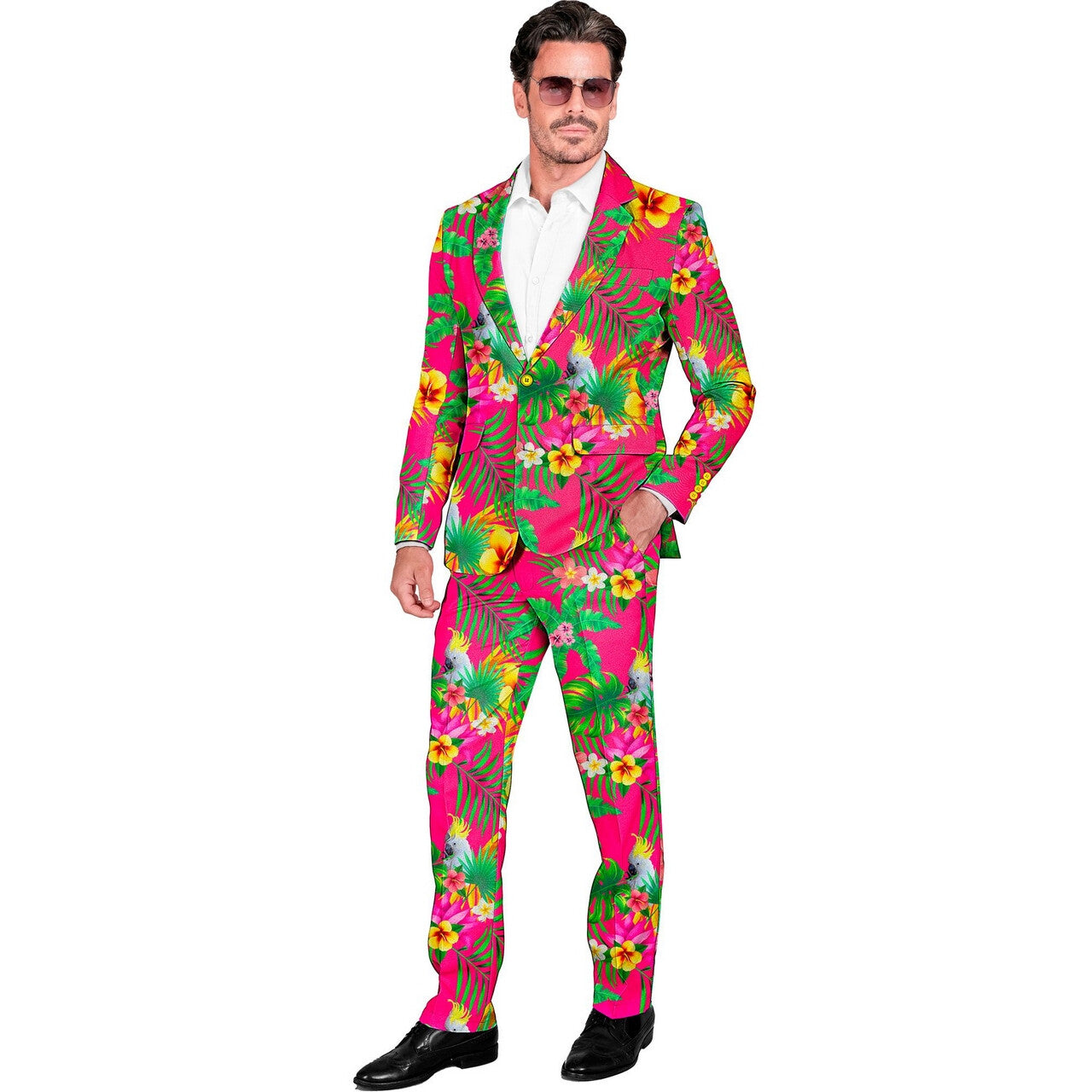 Op deze afbeelding zie je een Kostuums, van het merk Widmann. Copacabana Neon Party Roze Man Kostuum