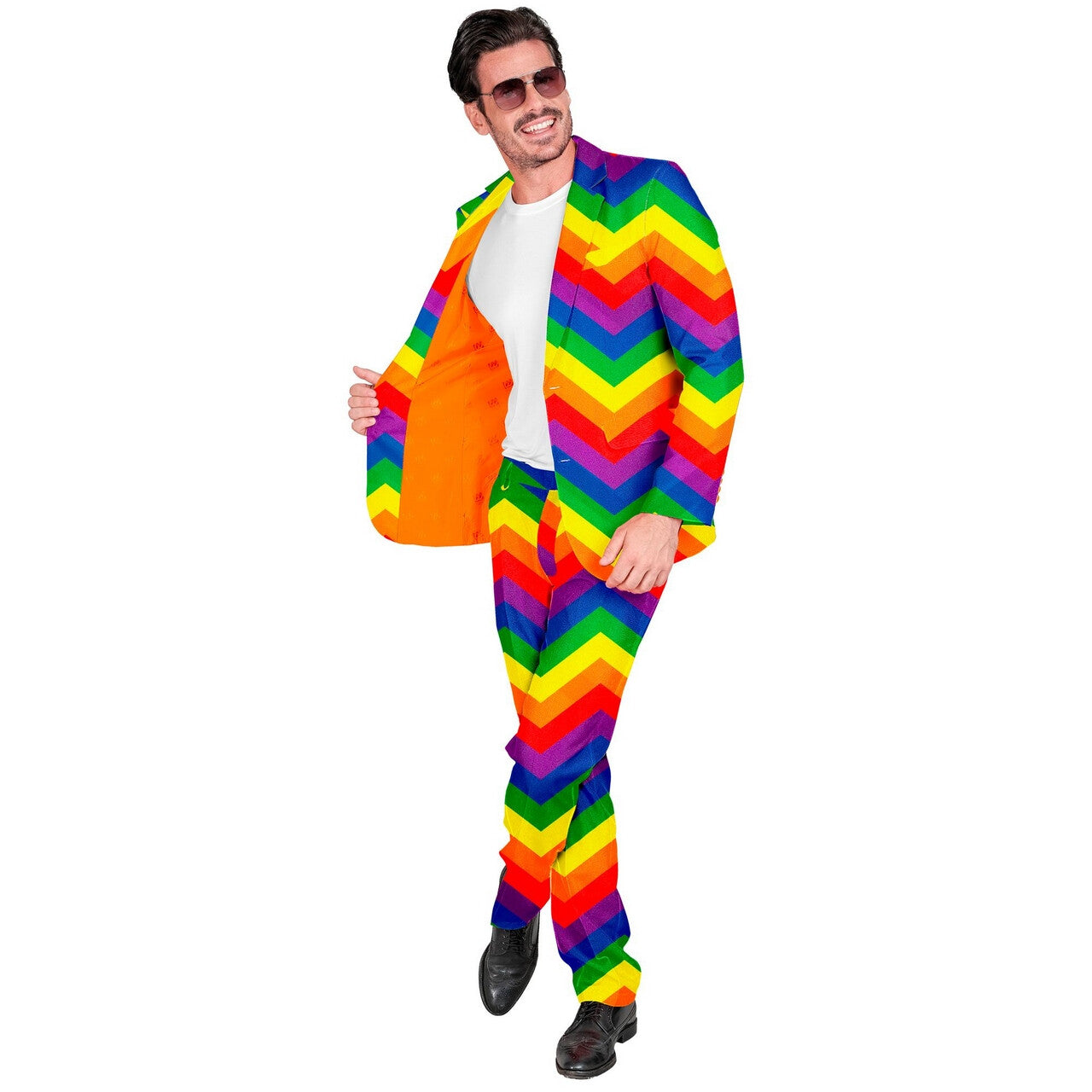 Op deze afbeelding zie je een Kostuums, van het merk Widmann. Mr Cole Rainbow Man Kostuum