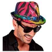 Op deze afbeelding zie je een Accessoires, van het merk Widmann. Pailletten Fedora Regenboog Tijger
