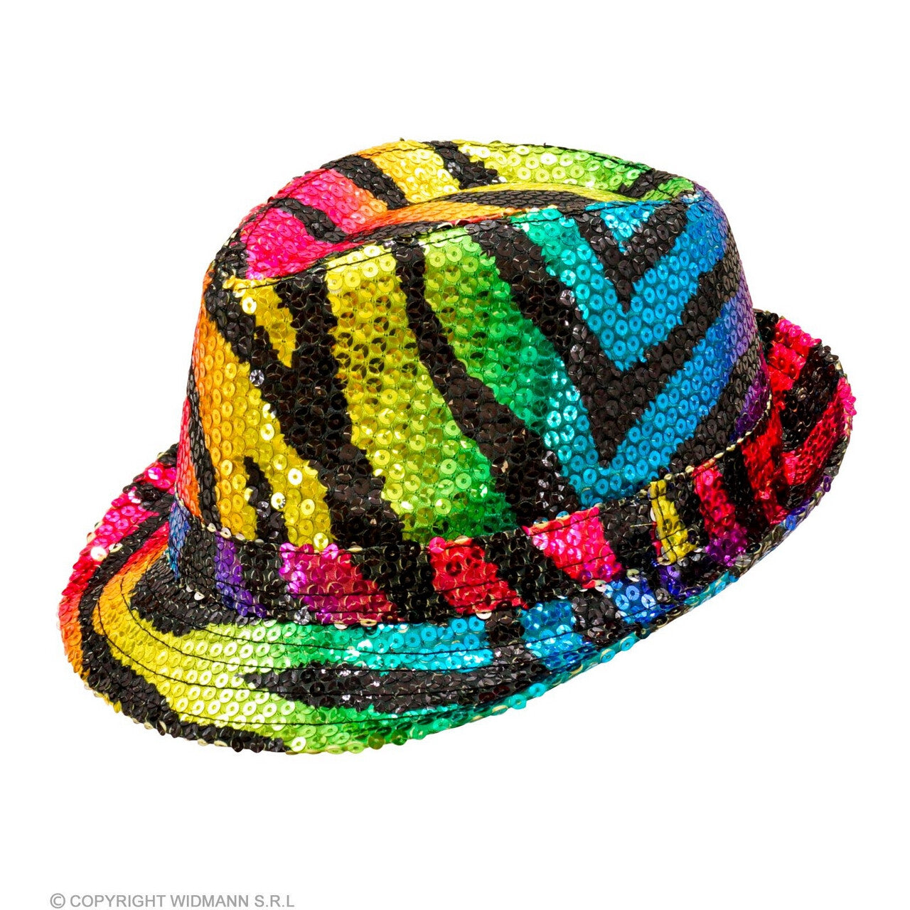 Op deze afbeelding zie je een Accessoires, van het merk Widmann. Pailletten Fedora Regenboog Tijger