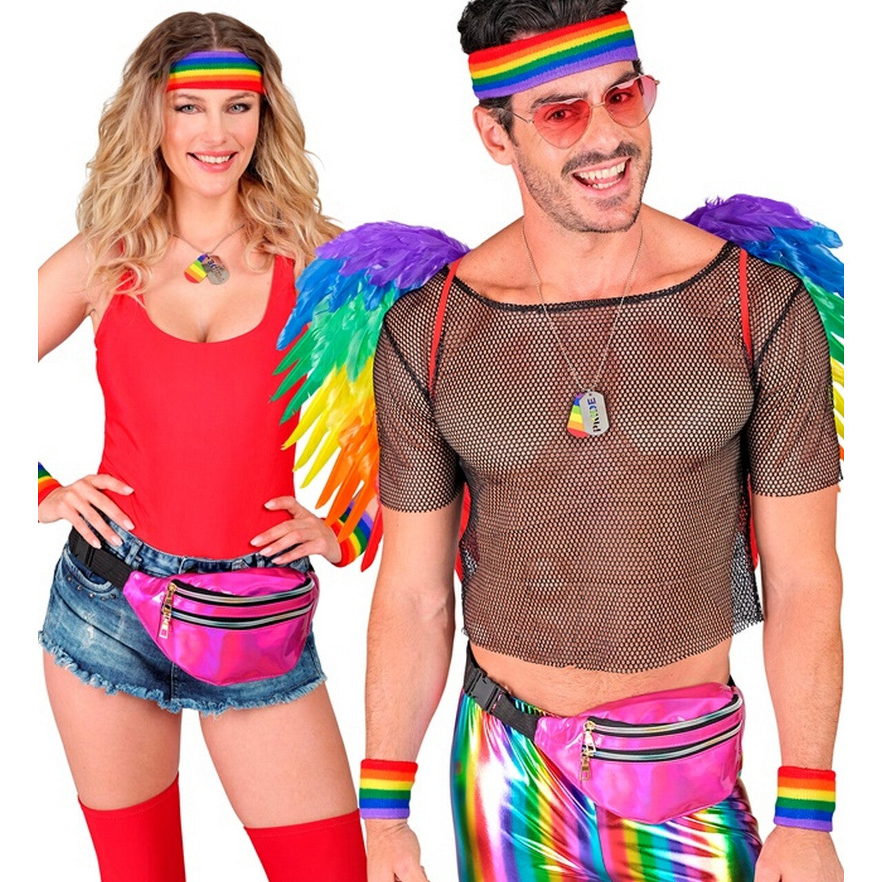 Op deze afbeelding zie je een Accessoires, van het merk Widmann. Zweetband Set Regenboog Strepen