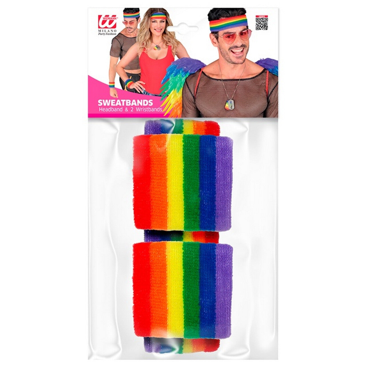 Op deze afbeelding zie je een Accessoires, van het merk Widmann. Zweetband Set Regenboog Strepen