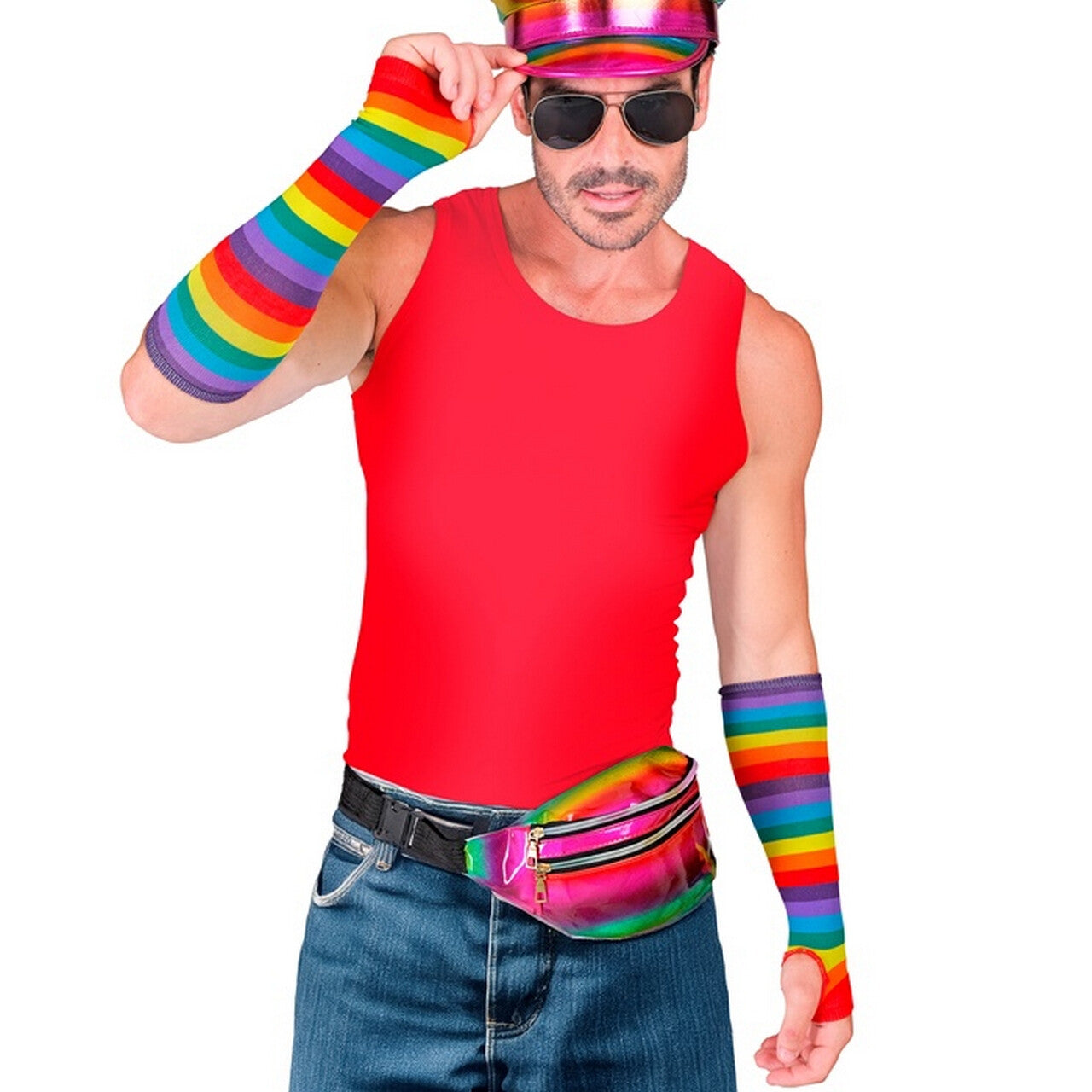Op deze afbeelding zie je een Accessoires, van het merk Widmann. Vingerloze Lange Handschoenen Rainbow Stripes