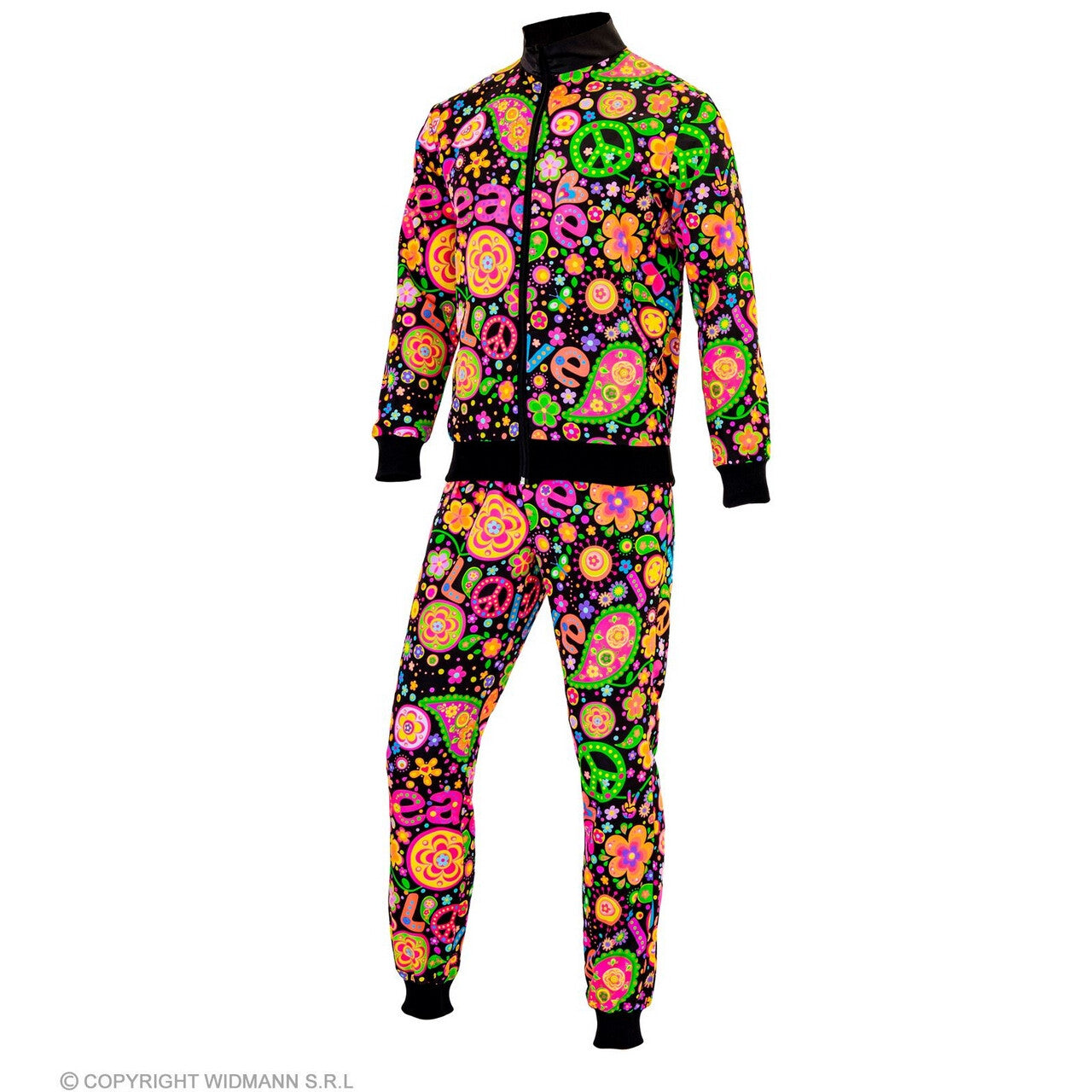 Op deze afbeelding zie je een Kostuums, van het merk Widmann. Hippie Paisley Peace Trainingspak Kostuum