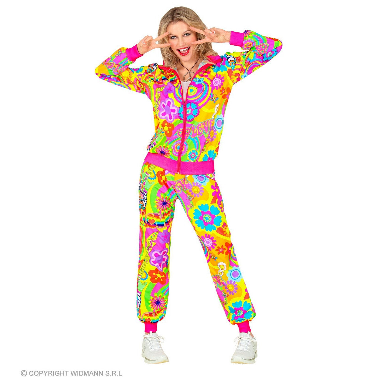 Op deze afbeelding zie je een Kostuums, van het merk Widmann. Neon Groovy Love Trainingspak Kostuum