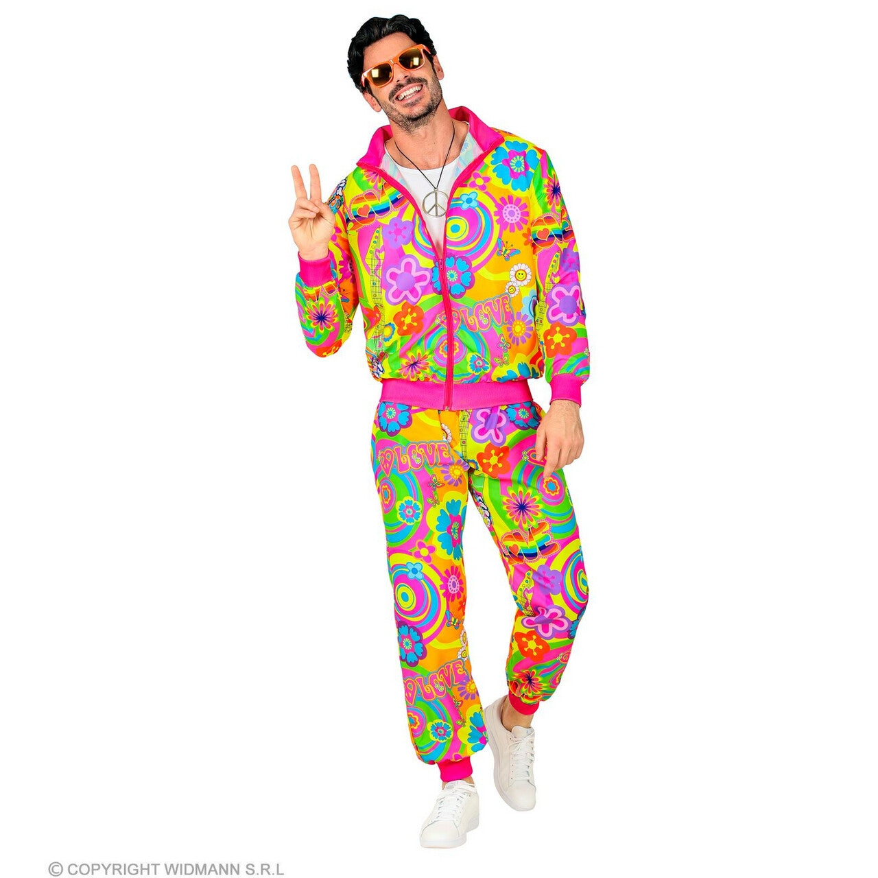 Op deze afbeelding zie je een Kostuums, van het merk Widmann. Neon Groovy Love Trainingspak Kostuum