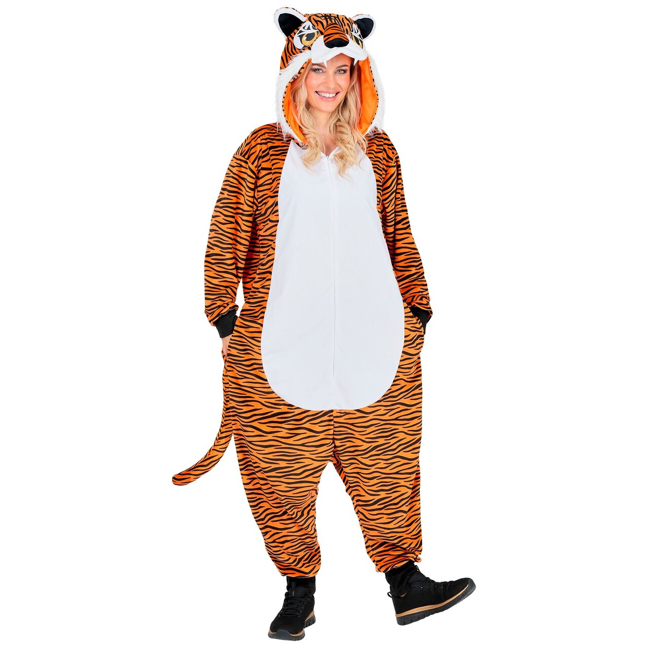 Op deze afbeelding zie je een Kostuums, van het merk Widmann. Comfort Tijger Onesie Kostuum