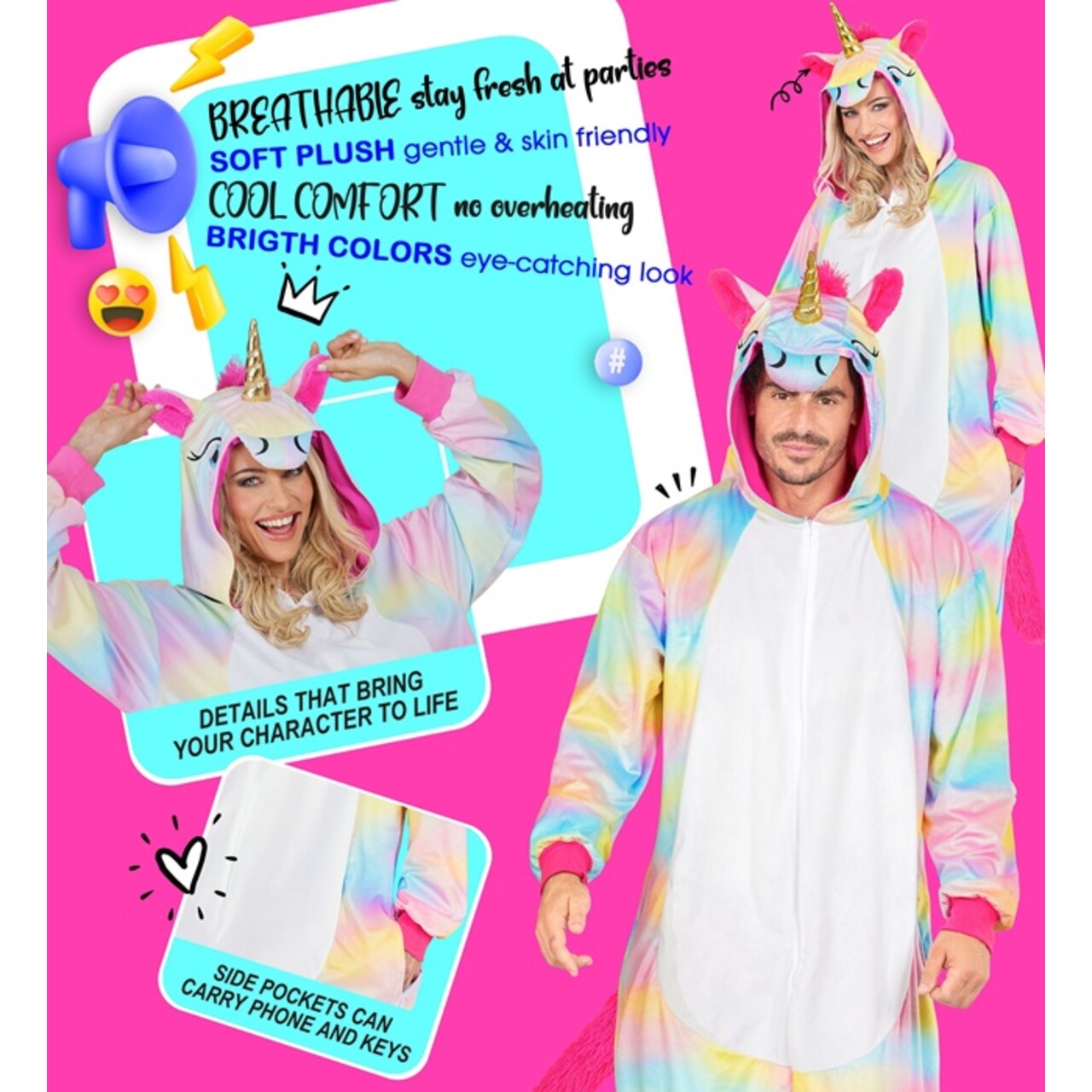 Op deze afbeelding zie je een Kostuums, van het merk Widmann. Fabeldier Eenhoorn Onesie Kostuum