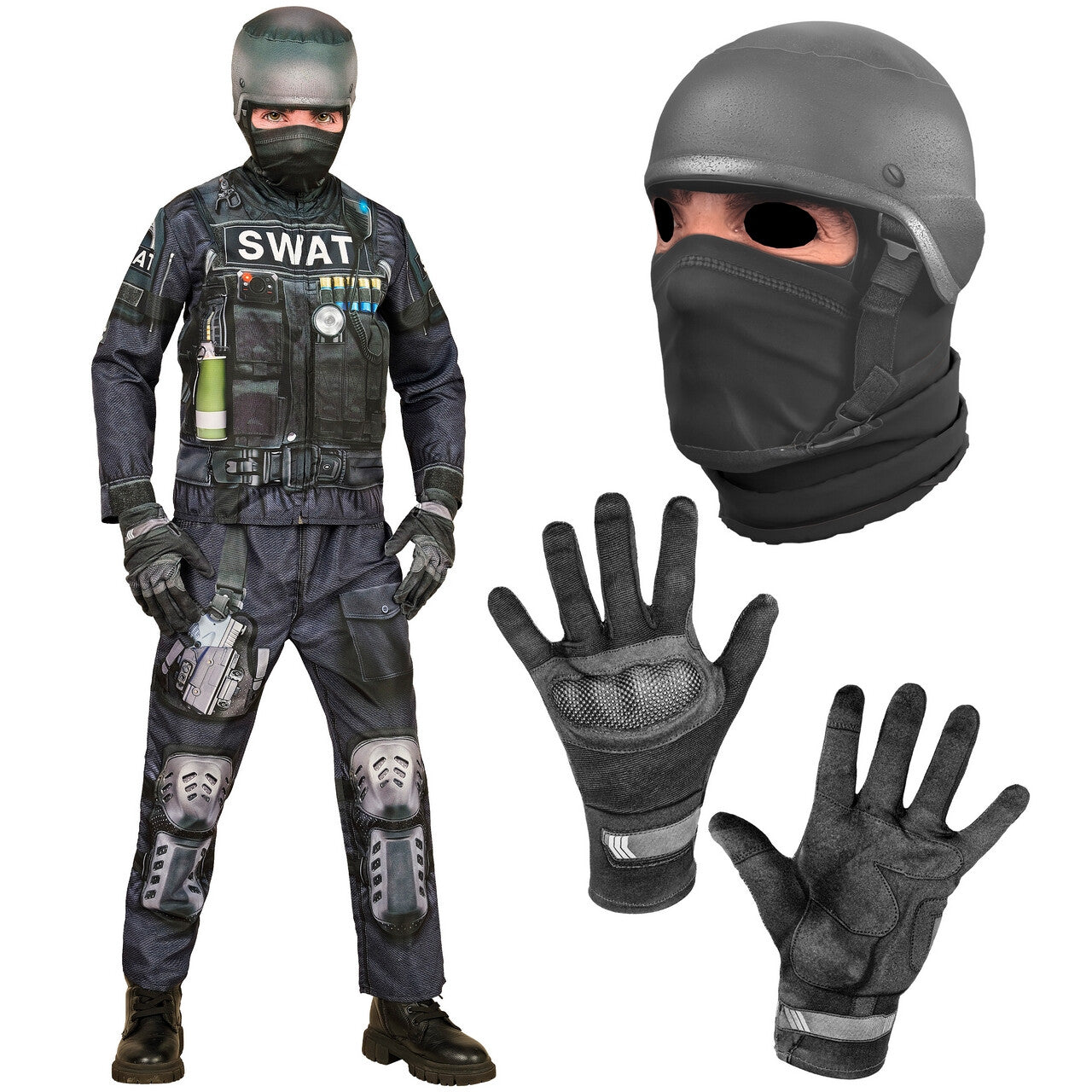 Op deze afbeelding zie je een Kostuums, van het merk Widmann. Geheime Swat Squad Kind Jongen Kostuum