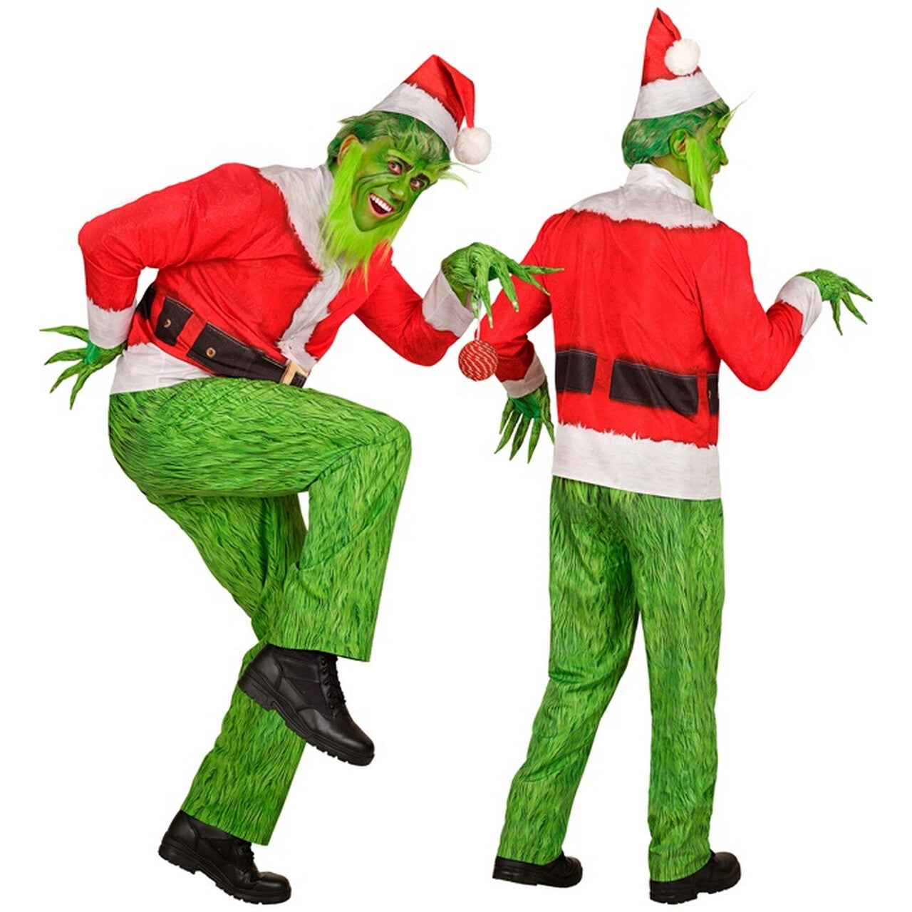 Op deze afbeelding zie je een Kostuums, van het merk Widmann. Groen Kerst Monster Grinch Man Kostuum