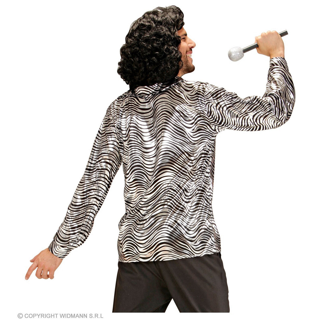 Op deze afbeelding zie je een Kostuums, van het merk Widmann. Exotische Jonathan Disco Shirt Zilver Man