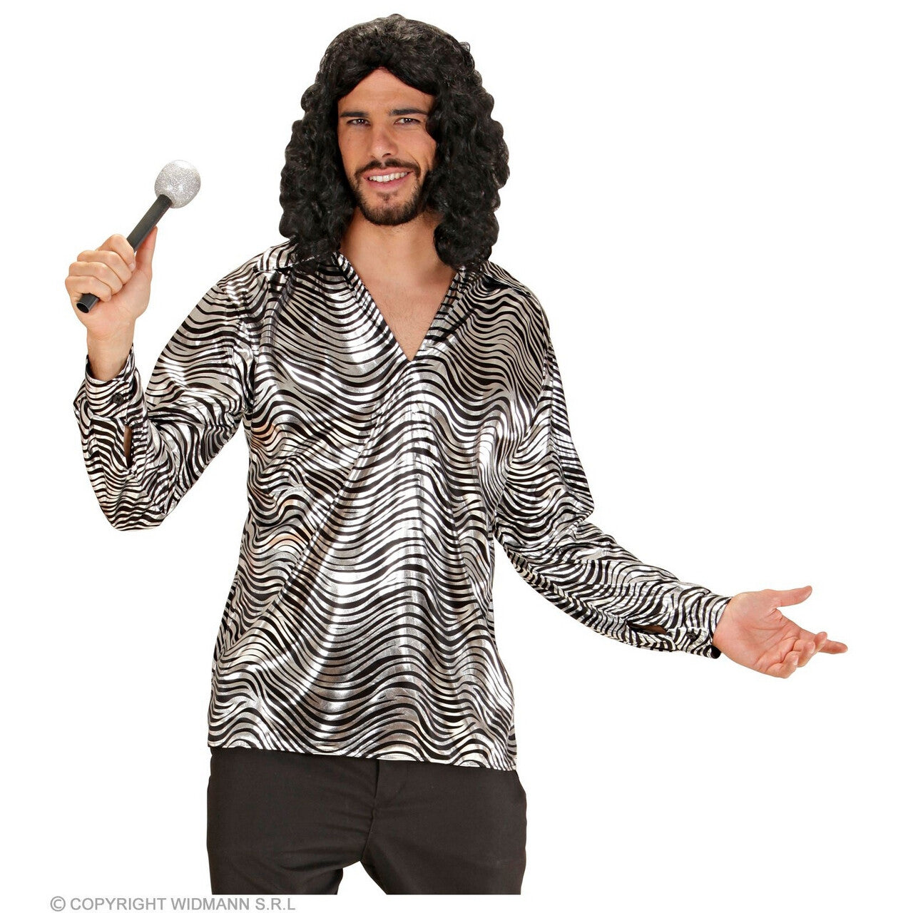 Op deze afbeelding zie je een Kostuums, van het merk Widmann. Exotische Jonathan Disco Shirt Zilver Man