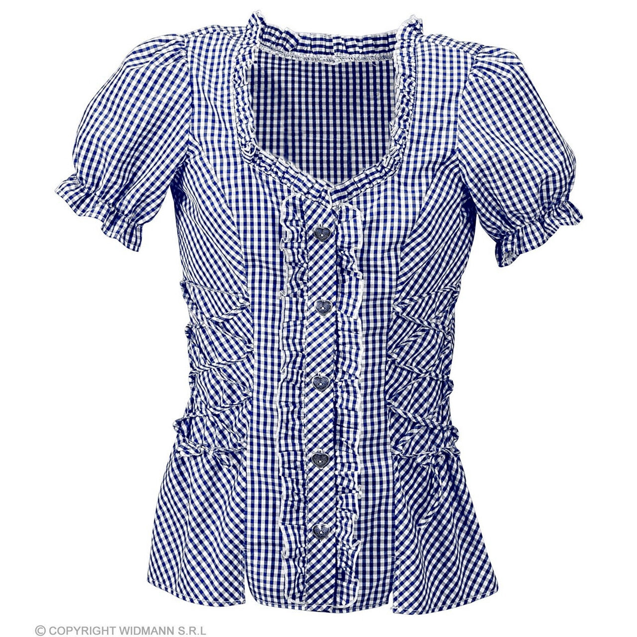 Op deze afbeelding zie je een Kostuums, van het merk Widmann. Geblokte Blouse Blauw / Wit Cowboy Tirol Vrouw