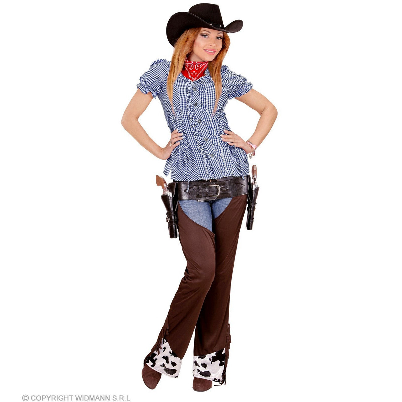 Op deze afbeelding zie je een Kostuums, van het merk Widmann. Geblokte Blouse Blauw / Wit Cowboy Tirol Vrouw