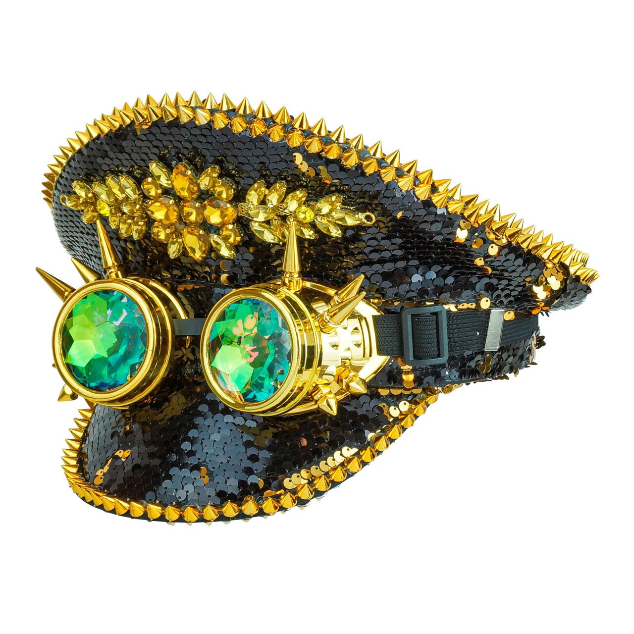 Op deze afbeelding zie je een Accessoires, van het merk Widmann. Zwarte Futuristische Pailletten Pet Met Bril Burning Man