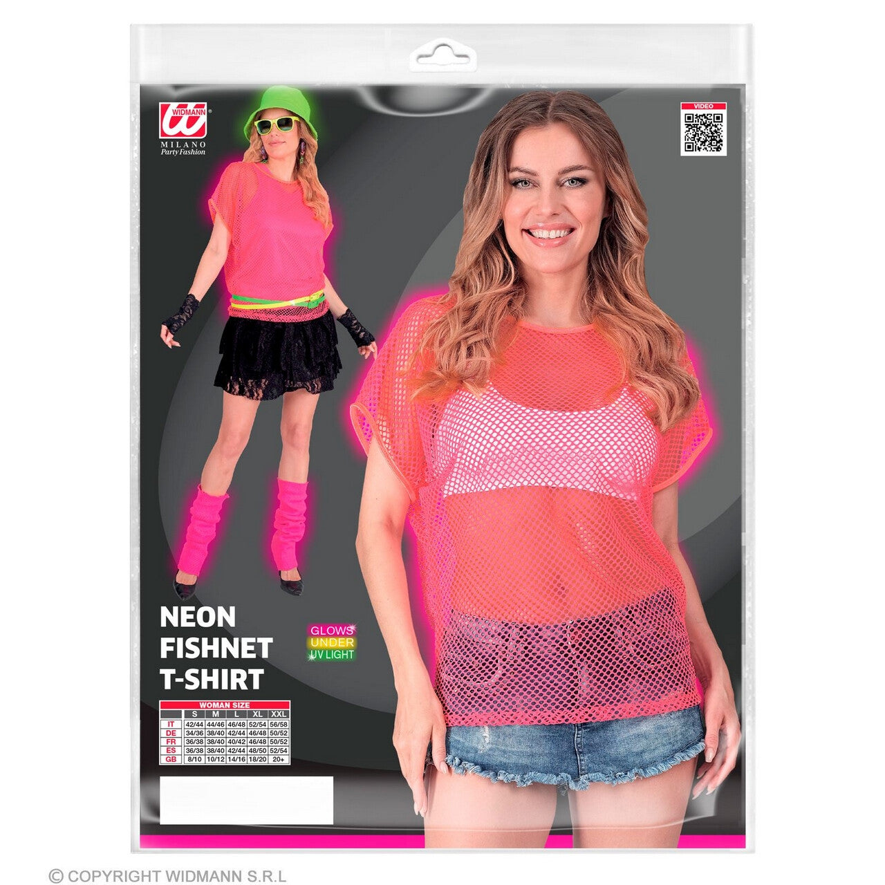 Op deze afbeelding zie je een Kostuums, van het merk Widmann. Visnet T-Shirt Neon Roze Vrouw