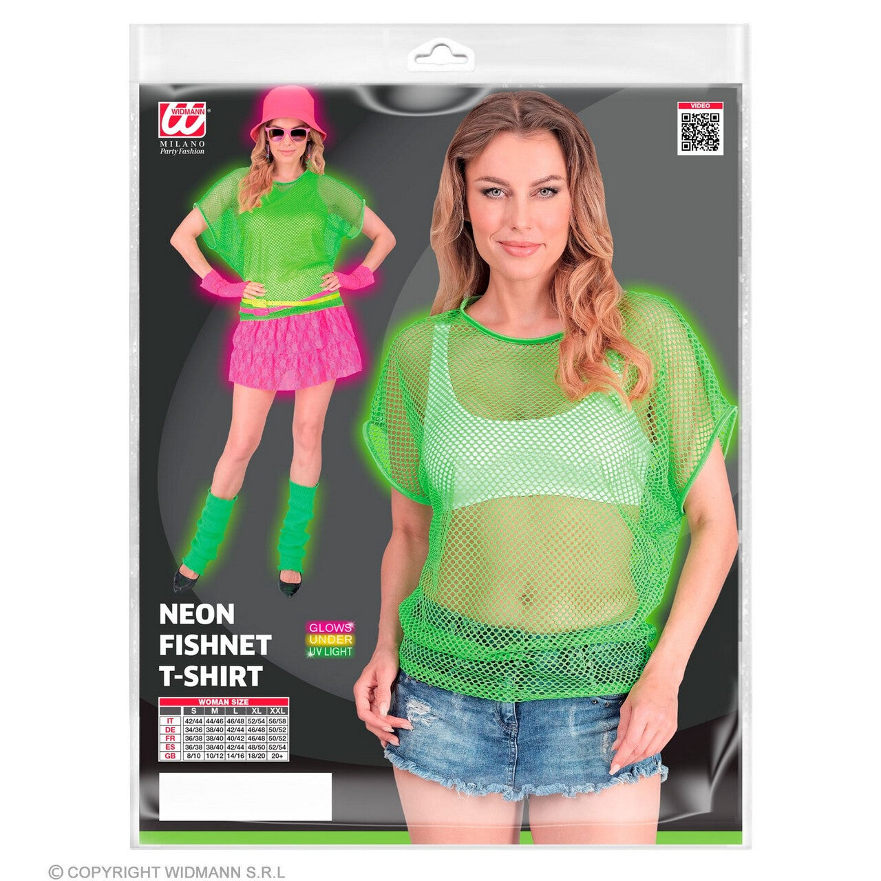 Op deze afbeelding zie je een Kostuums, van het merk Widmann. Visnet T-Shirt Neon Groen Vrouw