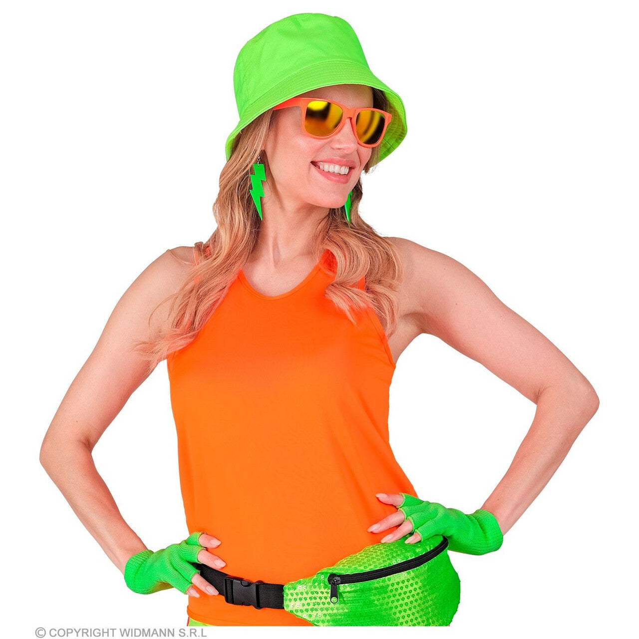 Op deze afbeelding zie je een Accessoires, van het merk Widmann. Vingerloze Handschoenen Neon Groen Handig Warm